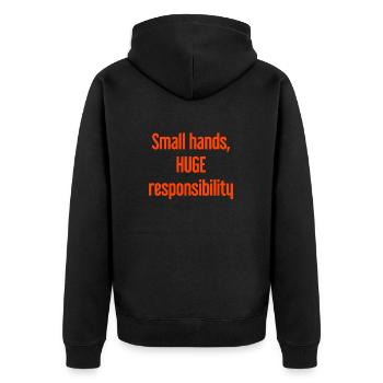 Kleine Hände, riesige Verantwortung Eltern-Spruch - Unisex Premium Bio Zip Hoodie - Schwarz - Hinten - Nico (187cm)