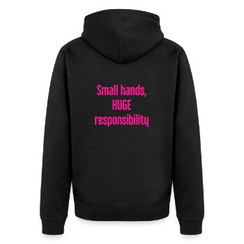 Kleine Hände, riesige Verantwortung Eltern-Spruch - Unisex Premium Bio Zip Hoodie - Schwarz - Hinten - Nico (187cm)