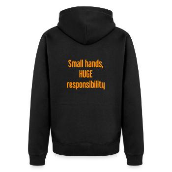 Kleine Hände, riesige Verantwortung Eltern-Spruch - Unisex Premium Bio Zip Hoodie - Schwarz - Hinten - Nico (187cm)