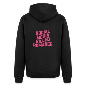 Social Media Killed Romance - Unisex Premium Bio Zip Hoodie - Schwarz - Hinten - Nico (187cm)