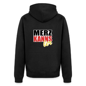 Merz kanns - Kanzler - Kanzlerkandidat - Unisex Premium Bio Zip Hoodie - Schwarz - Hinten - Nico (187cm)