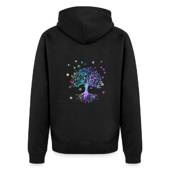 Baum des Lebens ,Lebensbaum,blumen,bunt,graffiti - Unisex Premium Bio Zip Hoodie - Schwarz - Hinten - Nico (187cm)