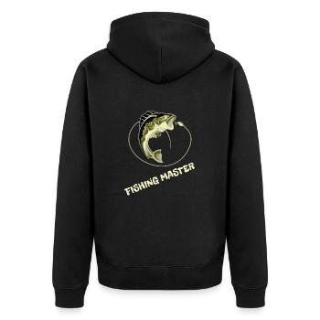 Meister des Anglens. - Unisex Premium Bio Zip Hoodie - Schwarz - Hinten - Nico (187cm)