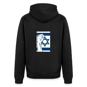 Faust Israel - Unisex Premium Bio Zip Hoodie - Schwarz - Hinten - Nico (187cm)