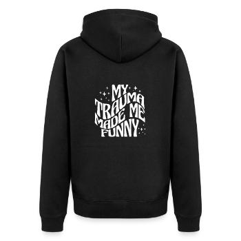 Mon traumatisme m’a rendu drôle sarcasme thérapeutique - Veste à capuche bio Premium Unisexe - noir - Dos - Nico (187cm)