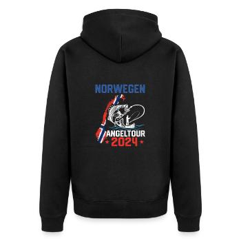 Angeltour Angeln in Norwegen 2024 - Unisex Premium Bio Zip Hoodie - Schwarz - Hinten - Nico (187cm)