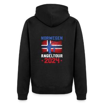 Angeln Norwegen 2024 Angeltour - Unisex Premium Bio Zip Hoodie - Schwarz - Hinten - Nico (187cm)