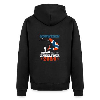 Angeln in Norwegen Angeltour Norwegen 2024 - Unisex Premium Bio Zip Hoodie - Schwarz - Hinten - Nico (187cm)