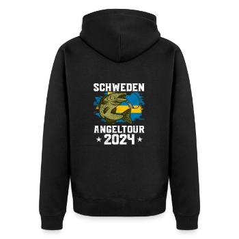 Schweden 2024 Angeln in Schweden - Unisex Premium Bio Zip Hoodie - Schwarz - Hinten - Nico (187cm)