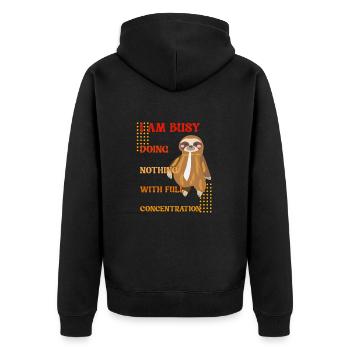 Ich bin voll beschäftigt nichts zu tun - Unisex Premium Bio Zip Hoodie - Schwarz - Hinten - Nico (187cm)