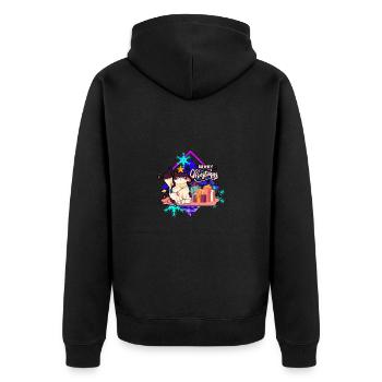 Verärgerte Katze am Baum - Unisex Premium Bio Zip Hoodie - Schwarz - Hinten - Nico (187cm)