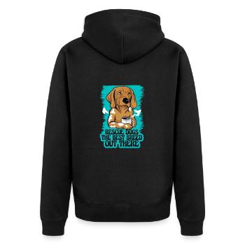 Adoption von Rettungshunden im Tierheim - Unisex Premium Bio Zip Hoodie - Schwarz - Hinten - Nico (187cm)