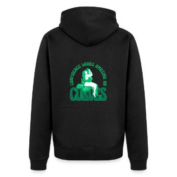 Körperakzeptanz für kurvige Küken - Unisex Premium Bio Zip Hoodie - Schwarz - Hinten - Nico (187cm)