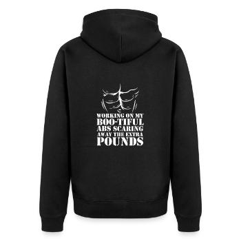 An Meiner Boo-Tiful Bauchmuskel-Fitness Halloween arbeiten - Unisex Premium Bio Zip Hoodie - Schwarz - Hinten - Nico (187cm)