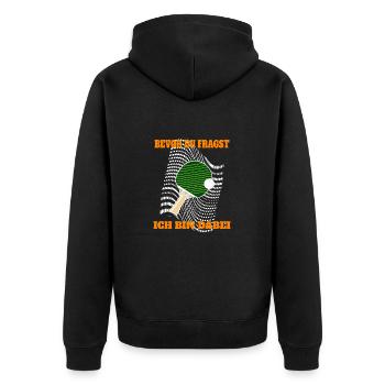 Bevor du fragst, Tischtennis bin dabei. - Unisex Premium Bio Zip Hoodie - Schwarz - Hinten - Nico (187cm)