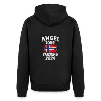 FARSUND 2024 Fishing Tour Norway - Unisex Premium Organic Zip Hoodie - black - Back - Nico (187cm)