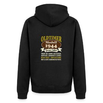 80. Geburtstag Oldtimer Modell 1944 80 Jahre - Unisex Premium Bio Zip Hoodie - Schwarz - Hinten - Nico (187cm)