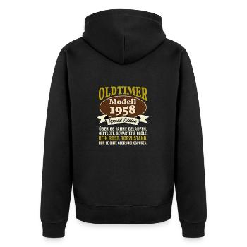 66. Geburtstag Oldtimer Modell 1958 66 Jahre - Unisex Premium Bio Zip Hoodie - Schwarz - Hinten - Nico (187cm)
