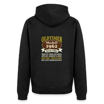62. Geburtstag Oldtimer Modell 1962 62 Jahre - Unisex Premium Bio Zip Hoodie - Schwarz - Hinten - Nico (187cm)