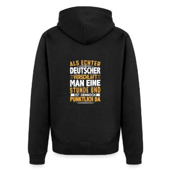 Real German Fun Fun Saying Sleepy Man - Unisex Premium Organic Zip Hoodie - black - Back - Nico (187cm)