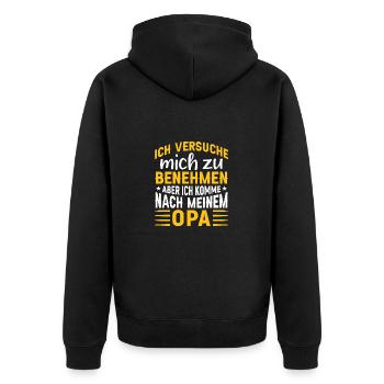 Ich komme Nach Meinem Opa Witziges Kinder Sprüche - Unisex Premium Bio Zip Hoodie - Schwarz - Hinten - Nico (187cm)