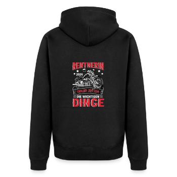 Rentenbeginn Rentnerin Frau Lustige Deko - Unisex Premium Bio Zip Hoodie - Schwarz - Hinten - Nico (187cm)