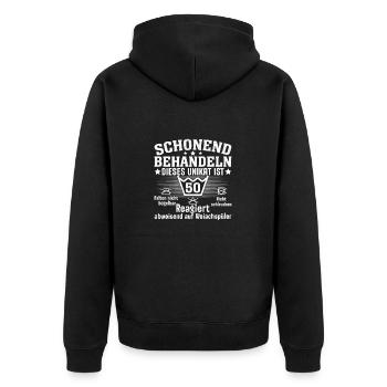 50 Traiter doucement dans la lessive 50 ans - Veste à capuche bio Premium Unisexe - noir - Dos - Nico (187cm)