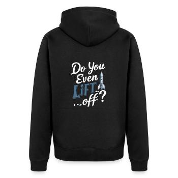 Hebst du überhaupt Funny Model Rocket Scientist ab - Unisex Premium Bio Zip Hoodie - Schwarz - Hinten - Nico (187cm)