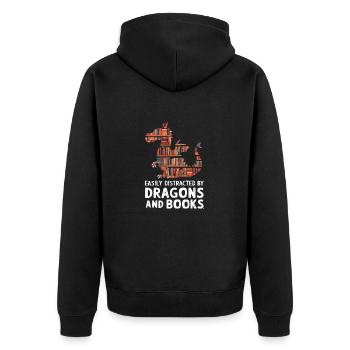 Fantasy Book Lover Drache mit Regalen - Unisex Premium Bio Zip Hoodie - Schwarz - Hinten - Nico (187cm)