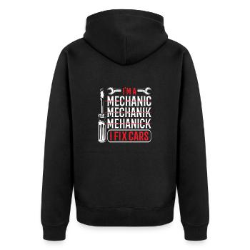 Saying mechanic - Unisex Premium Organic Zip Hoodie - black - Back - Nico (187cm)