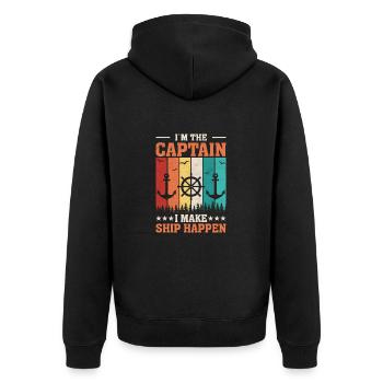 Ship Yacht Boat Vintage Captain - Unisex Premium Organic Zip Hoodie - black - Back - Nico (187cm)