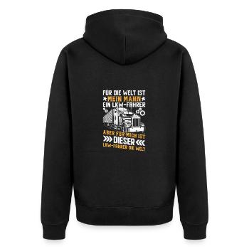 Chauffeur de camion Mon homme est le monde - Veste à capuche bio Premium Unisexe - noir - Dos - Nico (187cm)