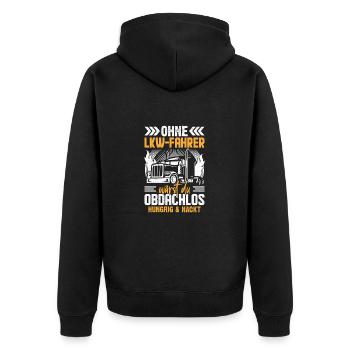 LKW-Fahrer Trucker Fernfahrer Obdachlos - Unisex Premium Bio Zip Hoodie - Schwarz - Hinten - Nico (187cm)