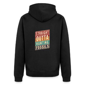 Straight Outta Hunting Fossils Paleontology - Unisex Premium Organic Zip Hoodie - black - Back - Nico (187cm)