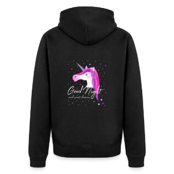 Einhorn good night Schlafshirt - Unisex Premium Bio Zip Hoodie - Schwarz - Hinten - Nico (187cm)