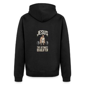 Ultimate Deadlifter Muscles Workout Fitness - Unisex Premium Organic Zip Hoodie - black - Back - Nico (187cm)