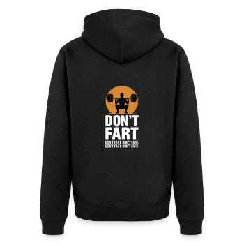 Don't Fart Muscles Workout Fitness - Unisex Premium Organic Zip Hoodie - black - Back - Nico (187cm)