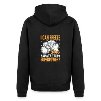 ich bin Fotograf - was sind deine Superkräfte - Unisex Premium Bio Zip Hoodie - Schwarz - Hinten - Nico (187cm)