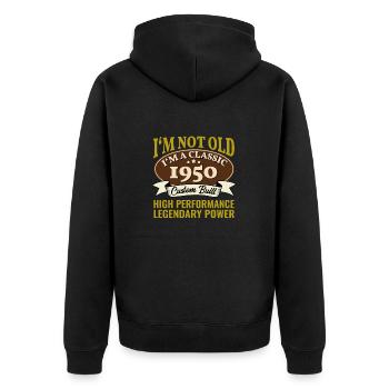 75. Geburtstag Oldtimer Jahrgang 1950 75 Jahre - Unisex Premium Bio Zip Hoodie - Schwarz - Hinten - Nico (187cm)