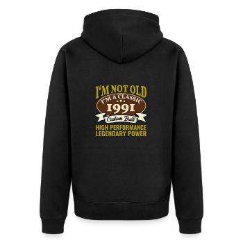 34e anniversaire Voiture classique Né en 1991 34 ans - Veste à capuche bio Premium Unisexe - noir - Dos - Nico (187cm)