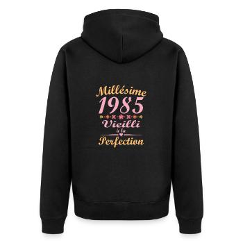 Jahrgang 1985, Jahrgang 1985 Geburtstagsgeschenk - Unisex Premium Bio Zip Hoodie - Schwarz - Hinten - Nico (187cm)