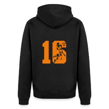 NUMMER 16 BASKETBALL 16. GEBURTSTAG - Unisex Premium Bio Zip Hoodie - Schwarz - Hinten - Nico (187cm)