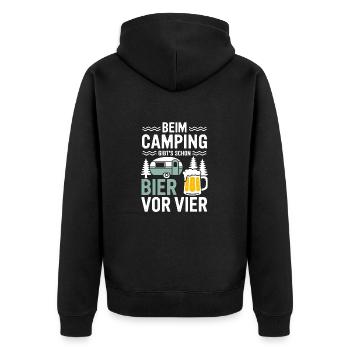Beim Camping Bier Vor Vier Urlaub Wald Natur - Unisex Premium Bio Zip Hoodie - Schwarz - Hinten - Nico (187cm)