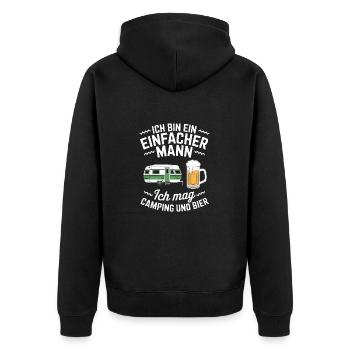 Bin Ein Mann Spruch Camping Bier Unterhopft Papa - Unisex Premium Bio Zip Hoodie - Schwarz - Hinten - Nico (187cm)