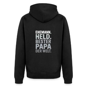 Ehemann Held Bester Papa Welt Vatertag Männertag - Unisex Premium Bio Zip Hoodie - Schwarz - Hinten - Nico (187cm)