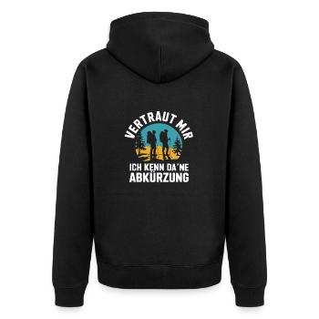 Abkürzung Schlaumeier Wandern lustig Wandertour - Unisex Premium Bio Zip Hoodie - Schwarz - Hinten - Nico (187cm)