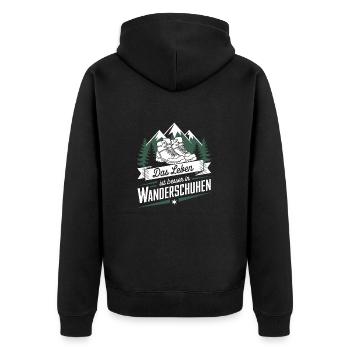 Leben Besser Wanderschuhen Wandern Pilgern Berge - Unisex Premium Bio Zip Hoodie - Schwarz - Hinten - Nico (187cm)