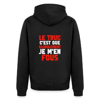 Je m’en fous globalement - Veste à capuche bio Premium Unisexe - noir - Dos - Nico (187cm)