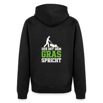 Der Mit Gras Spricht Spruch Rasen Gärtner Vatertag - Unisex Premium Bio Zip Hoodie - Schwarz - Hinten - Nico (187cm)