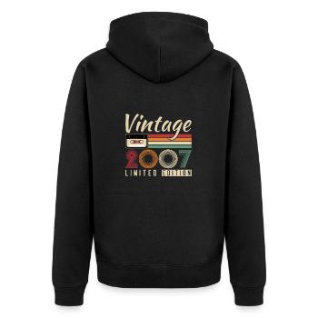 Jahrgang 2007 Retro Geburtstagsgeschenk - Unisex Premium Bio Zip Hoodie - Schwarz - Hinten - Nico (187cm)